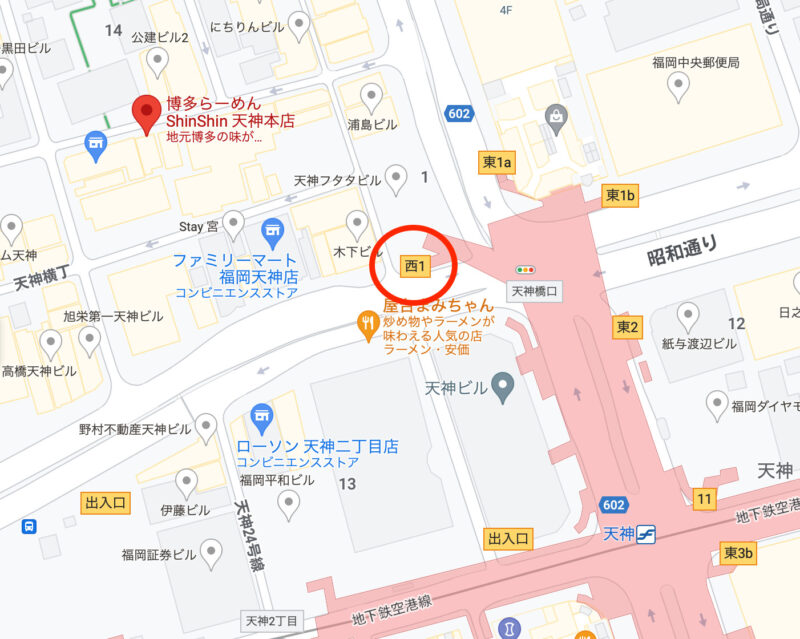 博多ラーメンシンシン天神本店のマップ